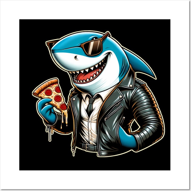 Funny Shark with Pizza, Pizza Lover Wall Art by dukito